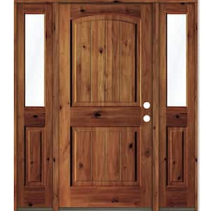 64 in. x 80 in. Rustic Alder Arch Red Chestnut Stained Wood with V-Groove Left Hand Single Prehung Front Door