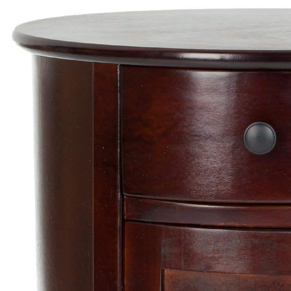 Dark Cherry Round Wood Swivel Storage End Table