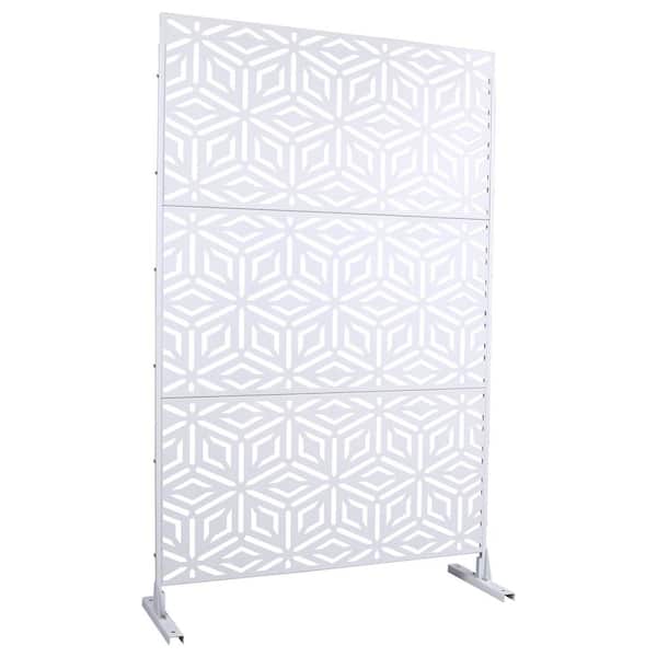 4 ft. x 6.33 ft. White Outdoor and Indoor Freestanding Metal Privacy Screen Fence Panels for Outside Lawn Garden