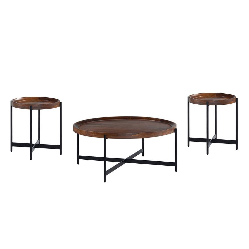 Brookline 42 in. Chestnut Round Wood Coffee Table and Two 20 in. End Tables