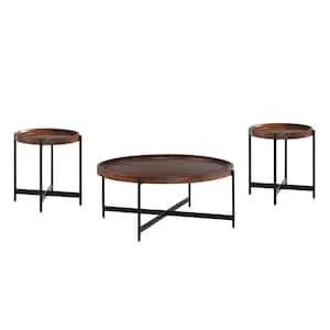 Brookline 42 in. Chestnut Round Wood Coffee Table and Two 20 in. End Tables 3-Piece Set