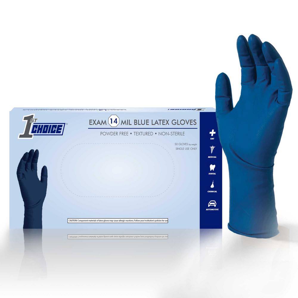 1st Choice Blue Latex Medical Powder Free, 14 mil, Disposable