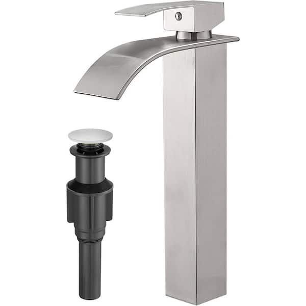 Single Handle Vessel Sink Faucet with Pop-Up Drain in Brushed Nickel