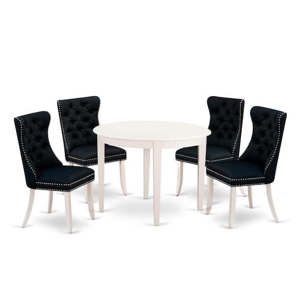 East West Furniture 5-Piece Linen white Solid Wood Top-Round Dining Room Set-Seats 4