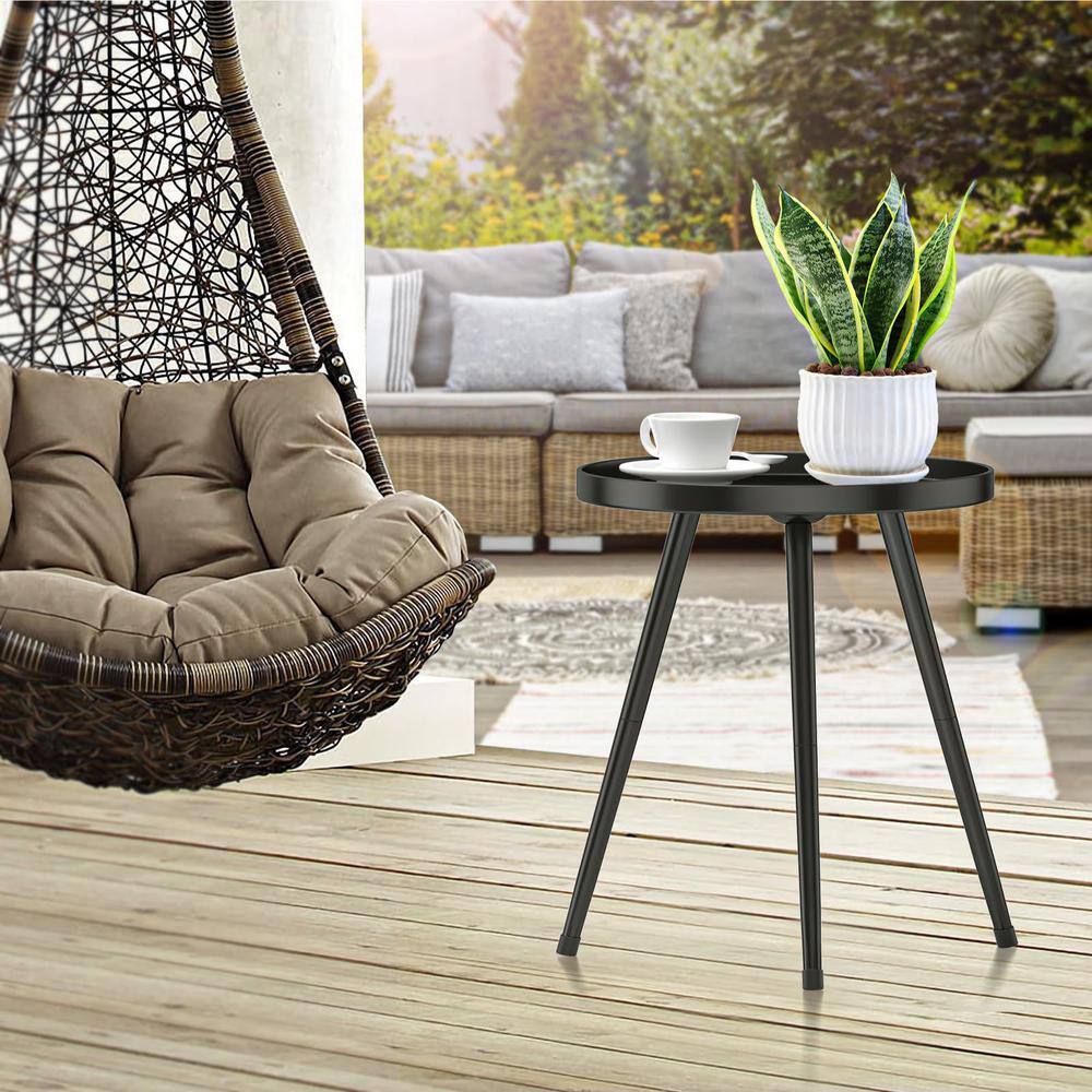 Set of 2 Black Round Metal Outdoor Side Table