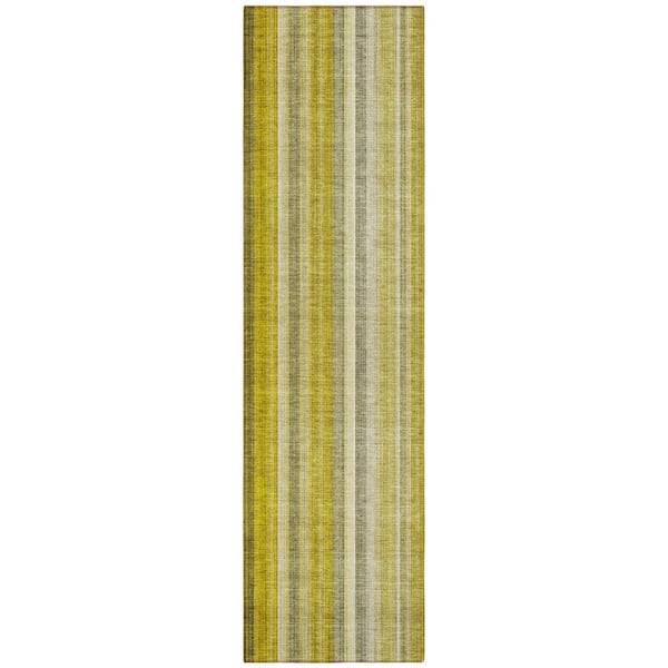 Gold 2 ft. x 8 ft. Woven Striped Polyester Runner Indoor / Outdoor Area Rug