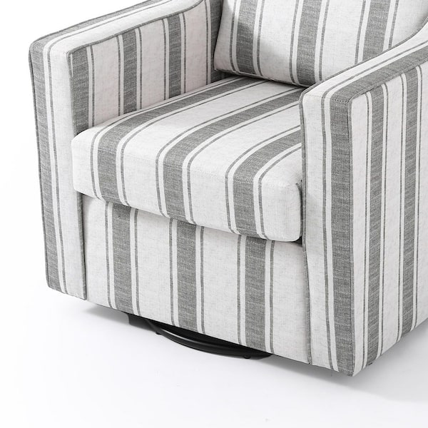 Uixe Gray Stripe Line Upholstered Swivel Accent Barrel Chair (Set