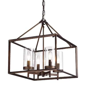 Esich 4-Light Antique Bronze Pendant with Clear Glass Shade