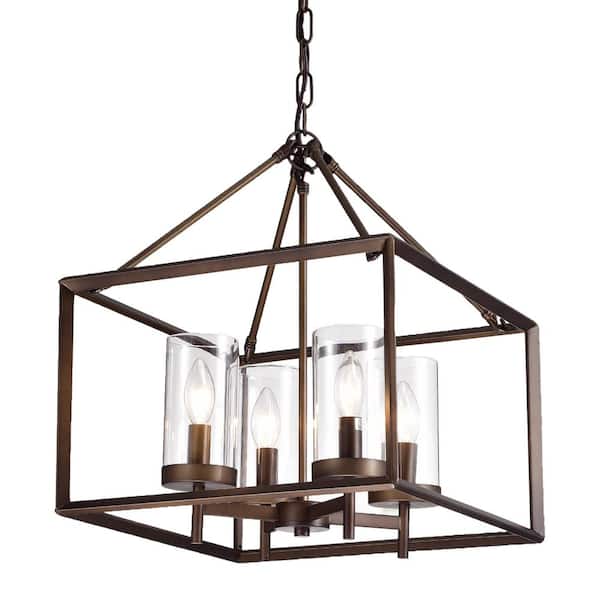 Warehouse of Tiffany Esich 4-Light Antique Bronze Pendant with Clear Glass Shade