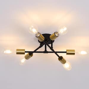 16.54 in. 6-Light Black Unique Modern Sputnik Semi-Flush Mount with Aged Brass Socket Cups