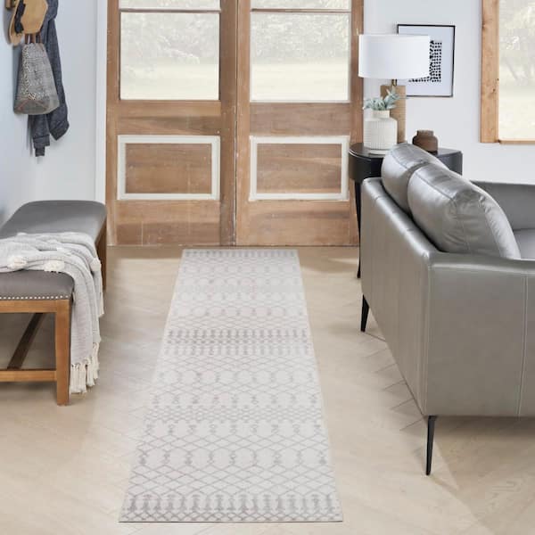 Astra Machine Washable Ivory 2 ft. x 12 ft. Moroccan Transitional Kitchen Runner Area Rug