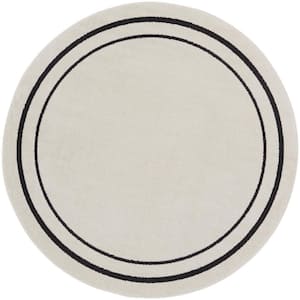 Essentials Ivory/Black 8 ft. x 8 ft. Round Solid Contemporary Indoor/Outdoor Area Rug