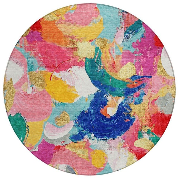 Chantille Machine Washable Indoor/Outdoor Abstract ACN1965 Blush 8 ft. x 8 ft. Round Rug