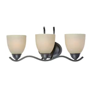 Triton 3-Light Sable Bronze Bath Fixture with Tea Stained Glass Shade