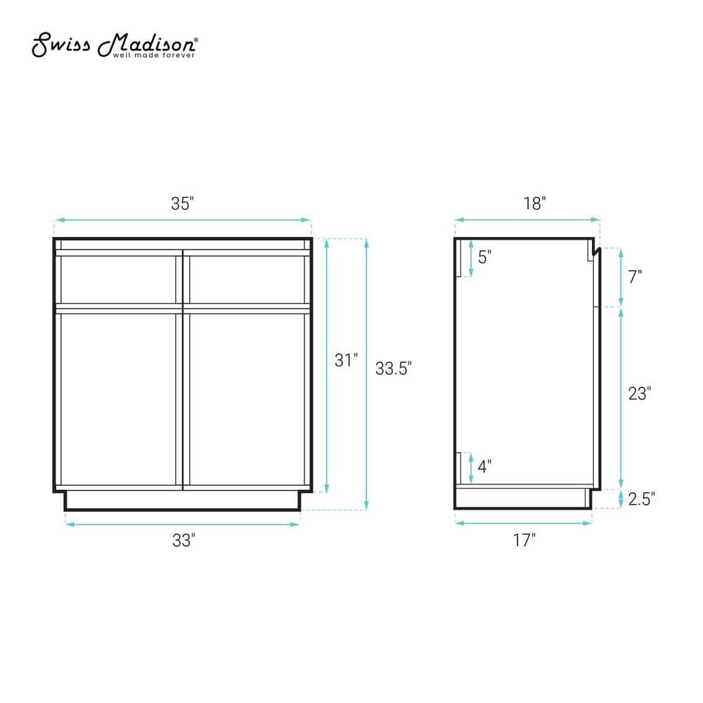St. Tropez 36" Freestanding Brown Oak Bathroom Vanity Cabinet