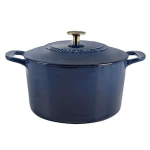 7 qt. Gatwick Enameled Cast Iron Dutch Oven in Navy with Gold Knob Lid, 1-Set