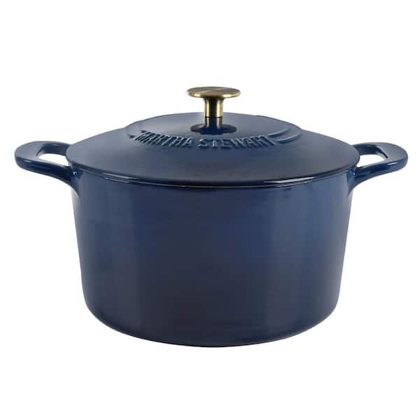 MARTHA STEWART 7 qt. Gatwick Enameled Cast Iron Dutch Oven in Navy with  Gold Knob Lid, 1-Set 97283.02R - The Home Depot