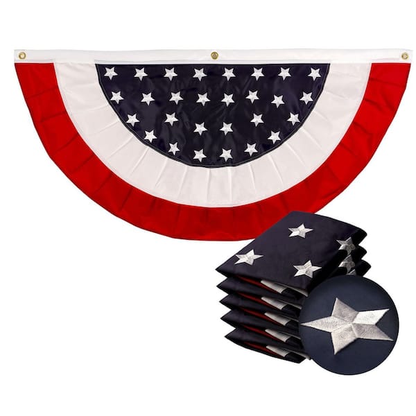 3 ft. x 6 ft. Embroidered USA Star Center Pleated Fan Flag Patriotic Banner with Canvas Header Brass Grommets (5-Pack)