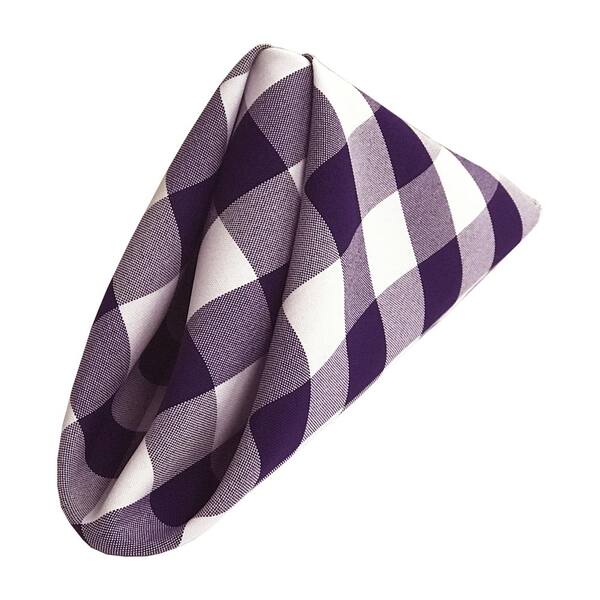 LA Linen 18 in. x 18 in. White and Purple Gingham Checkered Napkins (Pack of 10)