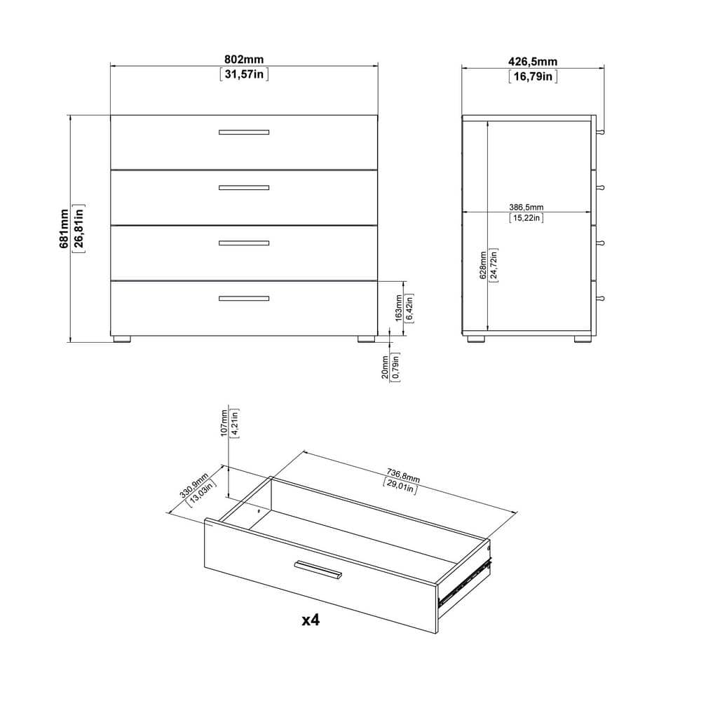 Sleek Austin 4-Drawer Chest in Oak Structure and White High Gloss