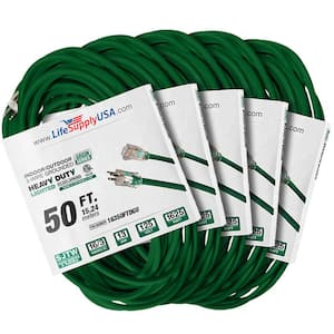50 ft. 16-Gauge/3-Conductors SJTW Indoor/Outdoor Extension Cord with Lighted End Green (5-Pack)