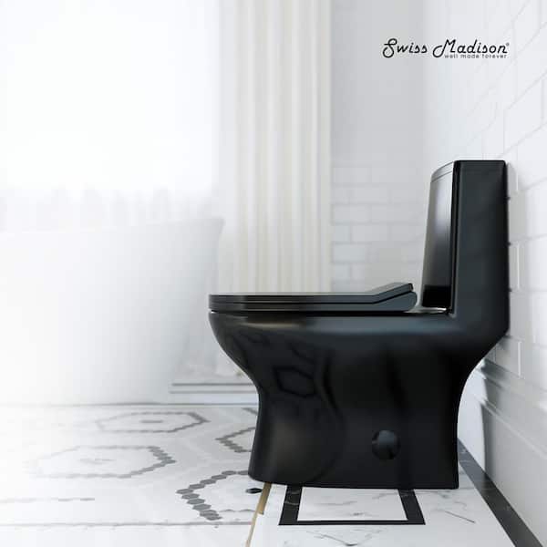 Swiss Madison Ivy 1-Piece Toilet Dual Vortex Flush in Glossy Black