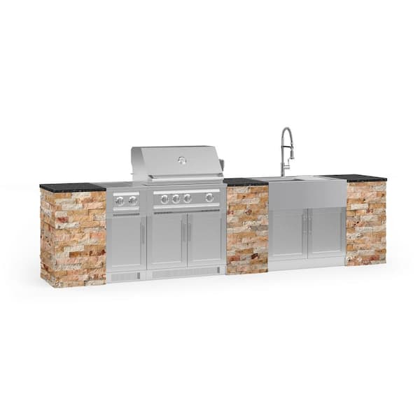 NewAge Products Signature Series 142.16 in. x 25.5 in. x 58.64 in. 11-Piece Outdoor Kitchen Cabinet Set with Natural Gas 33 in. Grill