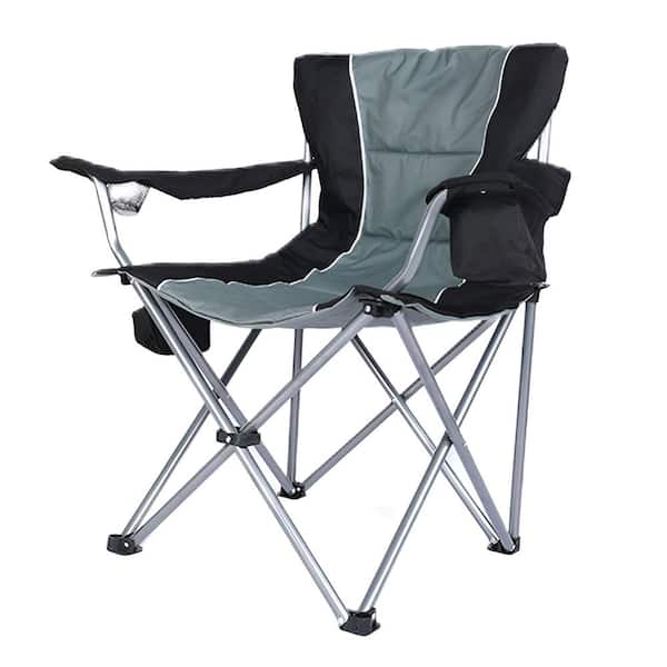 Unbranded Outdoor Oversized Camping Folding Gray Chair with Cup Holder, Side Cooler Bag, Heavy Duty Armchair for Outdoors (1-Pack)