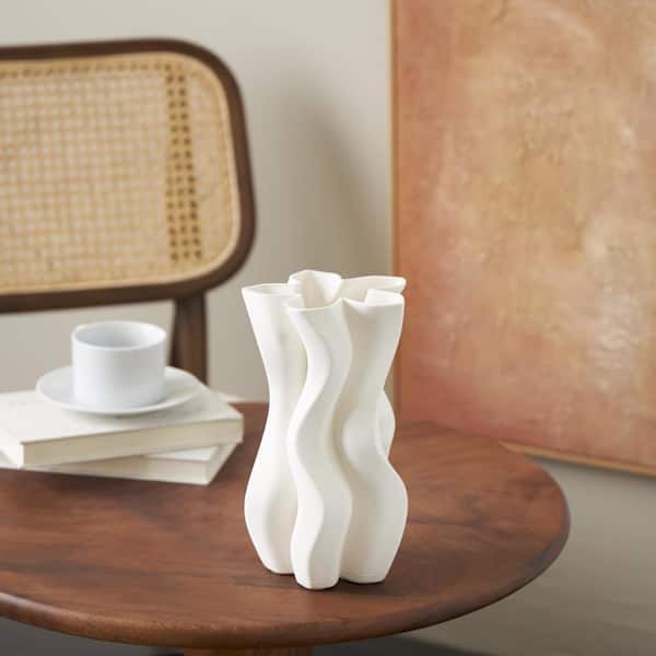 Litton Lane White Ribbed Dimensional Wavy Ceramic Abstract