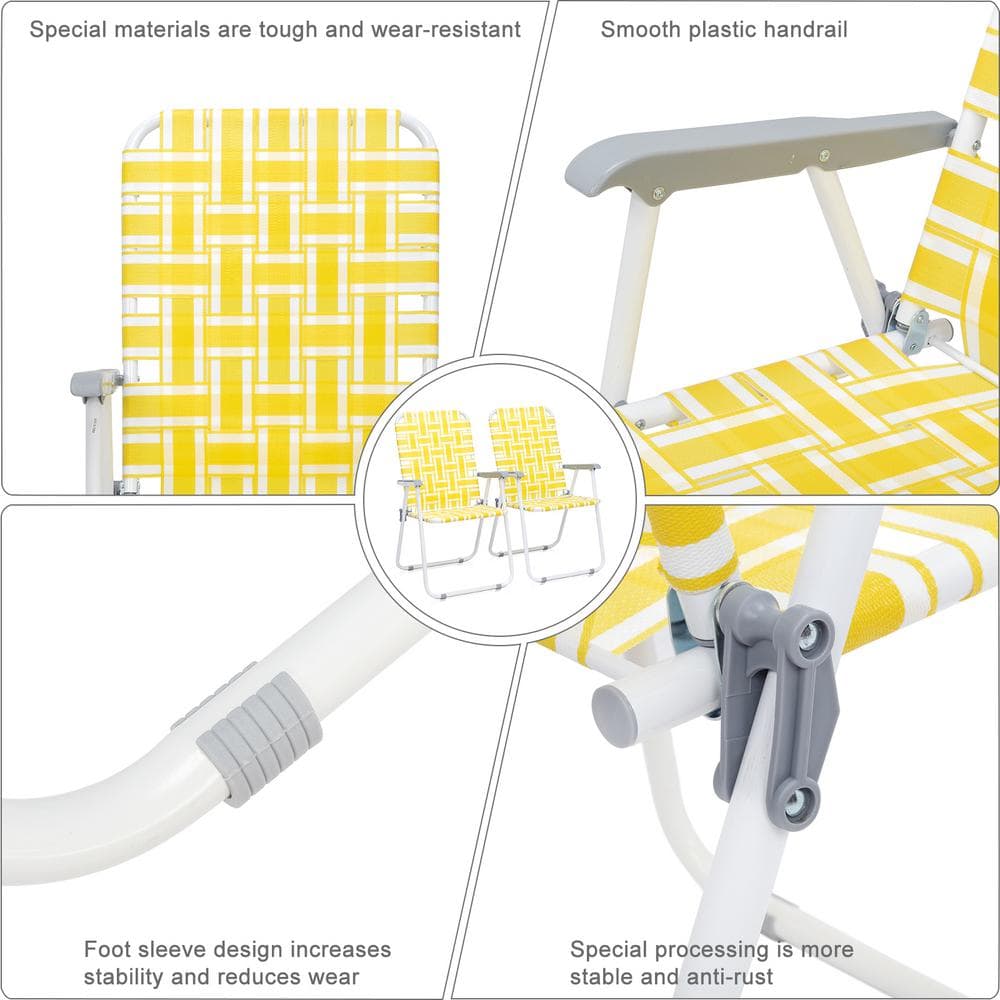 Yellow and White Steel Frame Folding Beach Chairs, Set of 2