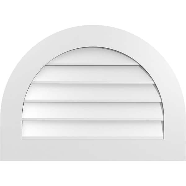 Ekena Millwork 30 in. x 22 in. Round Top White PVC Paintable Gable Louver Vent Non-Functional