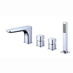 2-Handle Deck-Mount Roman Tub Faucet with Hand Shower in Polished Chrome
