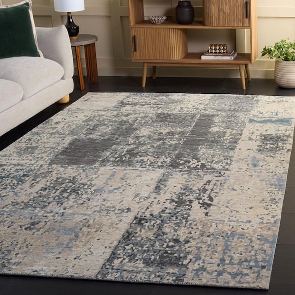 Tiffany 6 ft. x 9 ft. Silver/Ivory Industrial Abstract Patchwork Area Rug