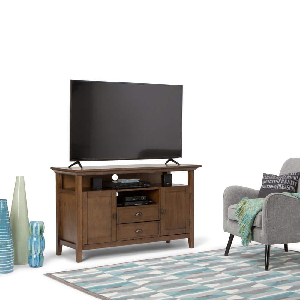 Rustic Natural Aged Brown Pine Wood 54" TV Cabinet