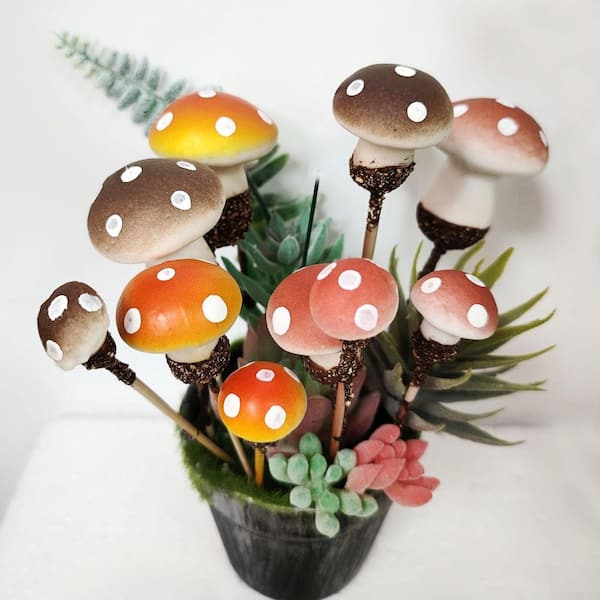 Afoxsos 3.8 in. 37-Piece Multicolor Outdoor Artificial Plant Fairy Garden Mushrooms Micro Landscape Bonsai Miniature Decor Set