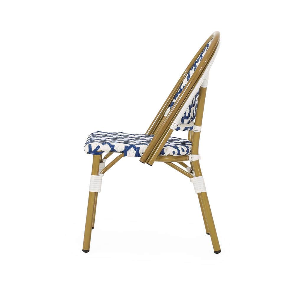 Blue and White Bamboo Print Outdoor Bistro Chair Set