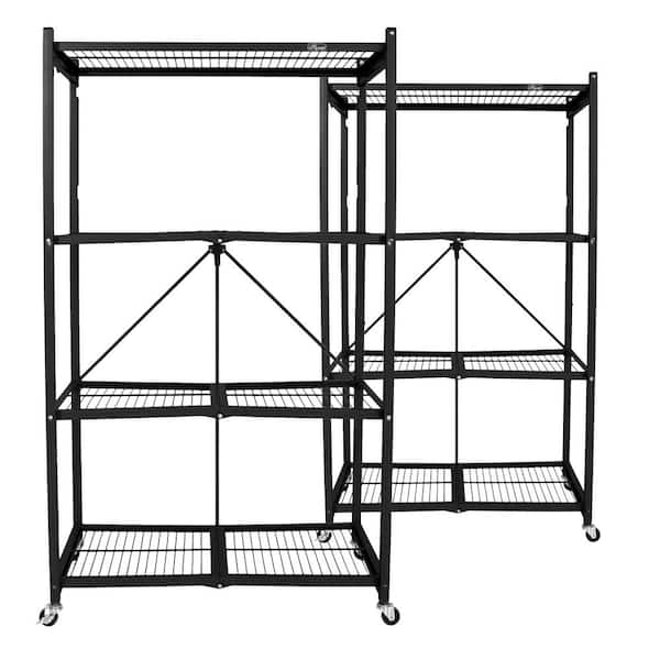 Origami Black 4-Tier Rolling Metal Wire Shelving Unit (36 in. W x 60 in. H x 21 in. D)