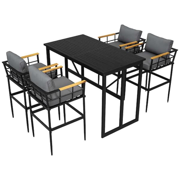 Unbranded 5-Piece Metal Outdoor Dining Set with Gray Cushion, Patio Furniture Set, Patio Dining Chairs and Outdoor Metal Table