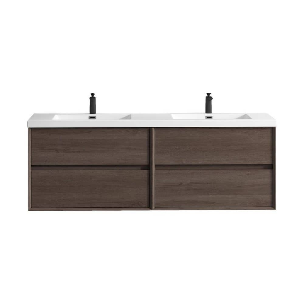 Kingdee 71 in. W x 20 in. D x 26 in. H Double Sink Floating Bath Vanity in Red Oak with White Acrylic Top price history on PriceWatchPro