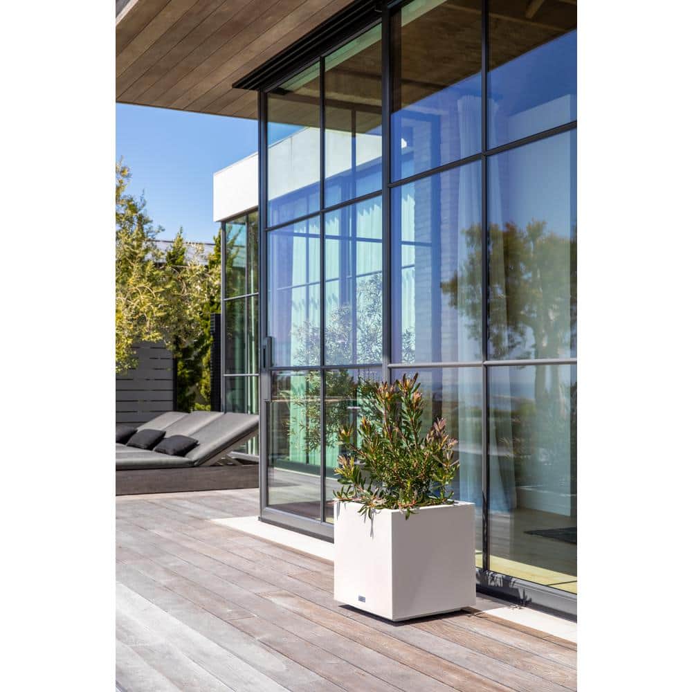 White 18" Square Modern Plastic Planter