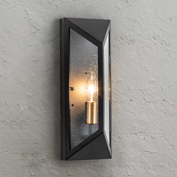 EDISLIVE Gillingham Black 1-Light Outdoor Wall Sconce Clear Seeded Glass