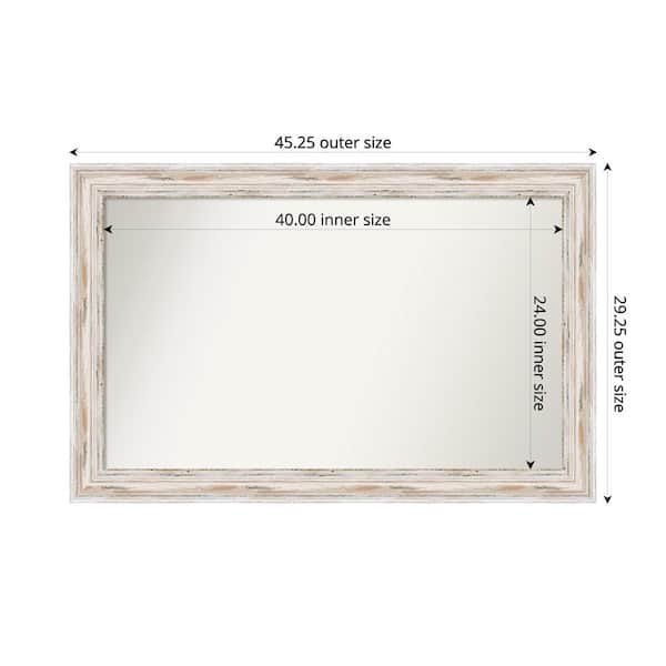 Amanti Art Alexandria Whitewash 45.25 in. x 29.25 in. Custom Non-Beveled Wood Framed Bathroom Vanity Wall Mirror