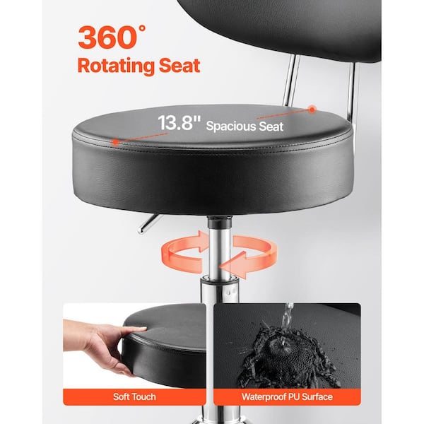 SKYSHALO Shop Stool with Backrest, Black, Pneumatic Garage Seat