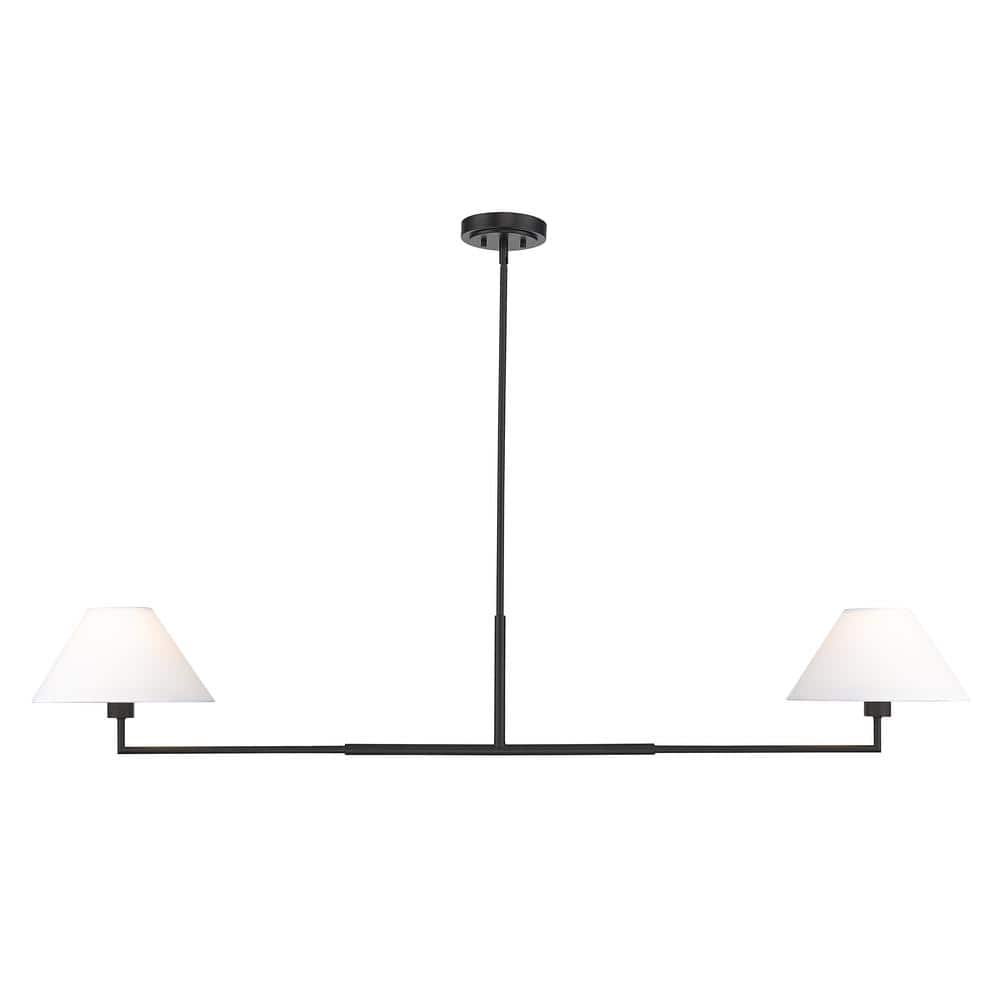 Leila 2-Light Matte Black Chandelier with White Linen Fabric Shades