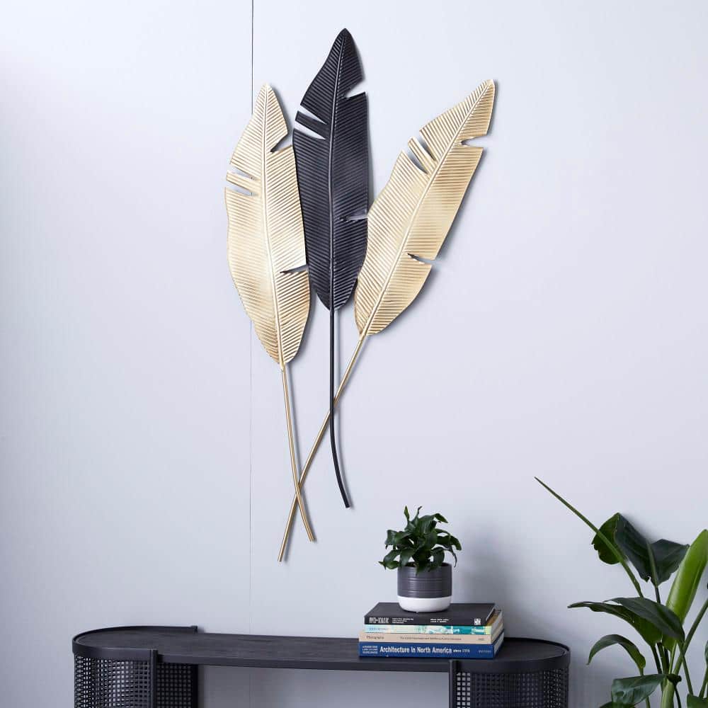 Contemporary Gold and Black Metal Palm Leaf Wall Sculpture