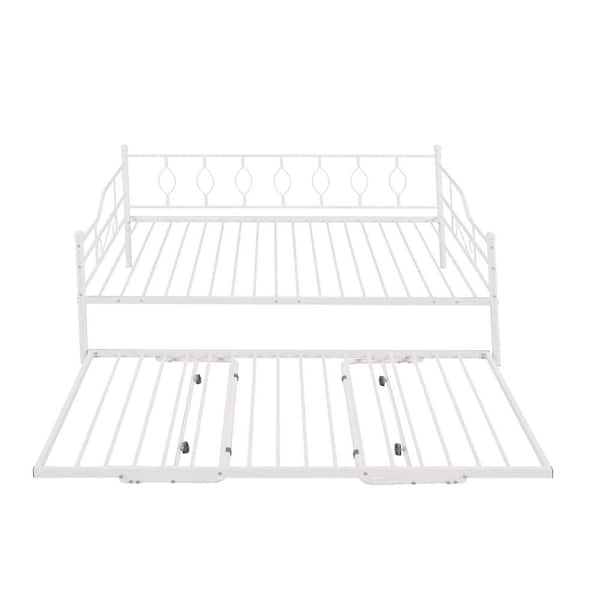 STICKON White Full Size Metal Daybed with Twin Size Adjustable Trundle
