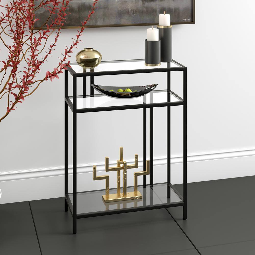 Blackened Bronze 22" Console Table with Glass Shelves