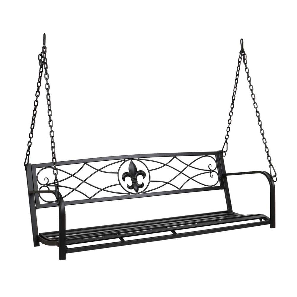 vingli-52-in-2-person-black-metal-porch-swing-with-adjustable-safety