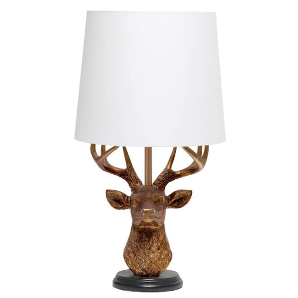 Simple Designs 17.25 Copper Rustic Antler Deer Bedside Table Desk Lamp with Tapered Fabric Shade for Home Decor