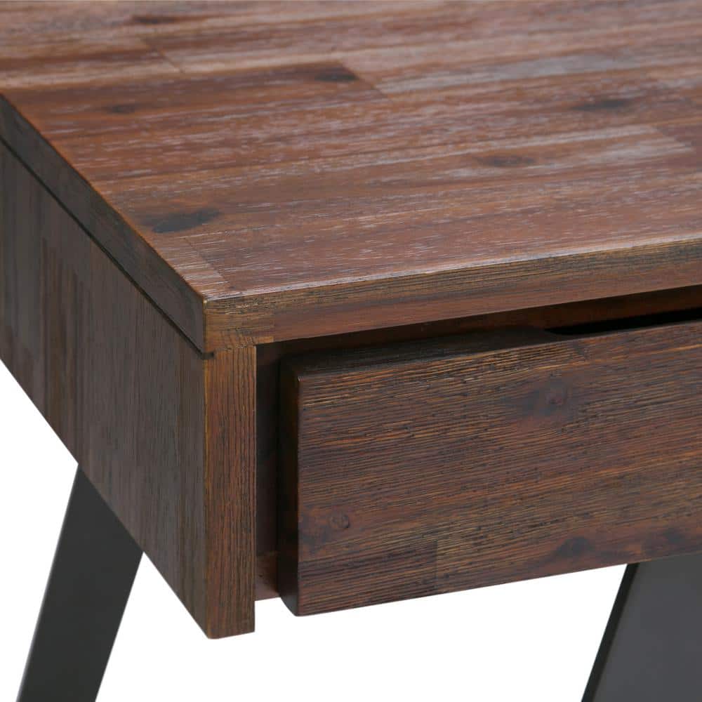 Charcoal Brown Acacia Wood Desk with Drawer and Keyboard Tray